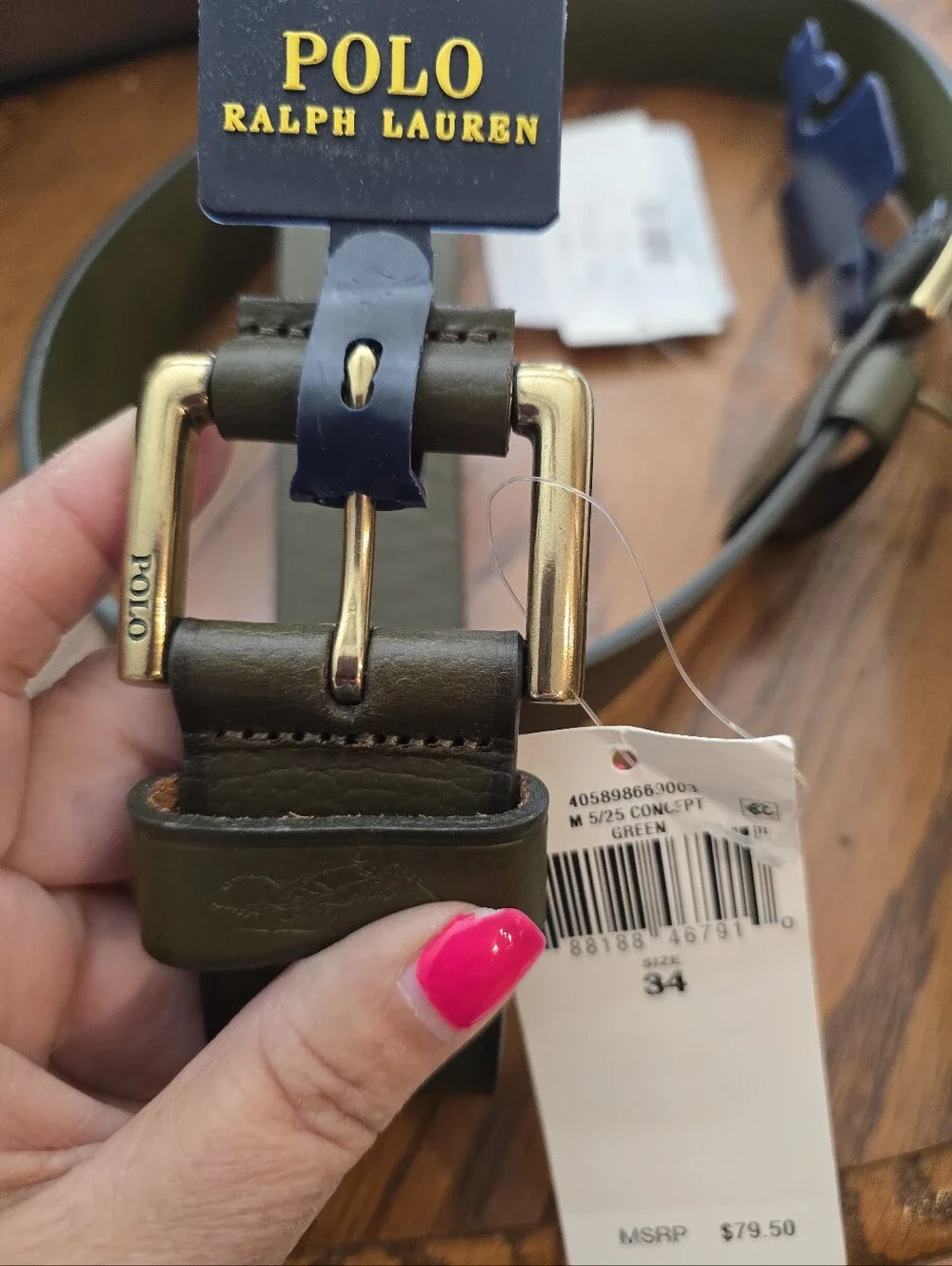 Polo Ralph Lauren- pebbled leather belt is debossed at The Keeper. NWT